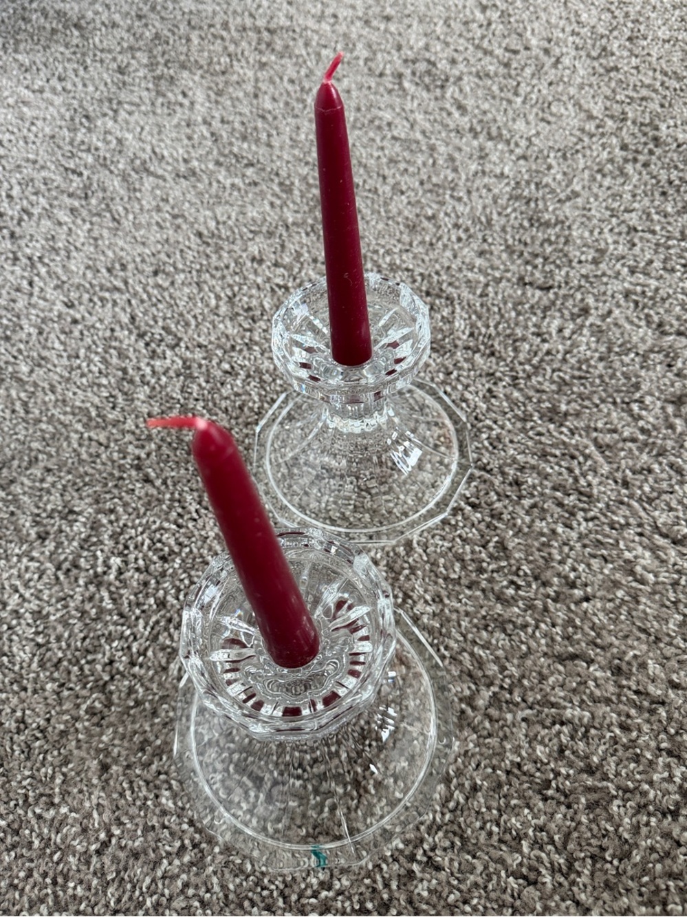 Toscany Classics Lead Crystal Candle Holders with Burgundy Candles - Set of 2